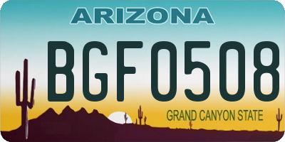 AZ license plate BGF0508