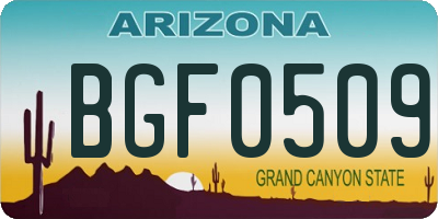 AZ license plate BGF0509