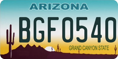 AZ license plate BGF0540