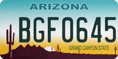 AZ license plate BGF0645