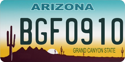 AZ license plate BGF0910