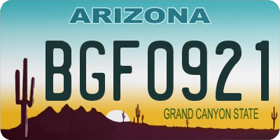 AZ license plate BGF0921
