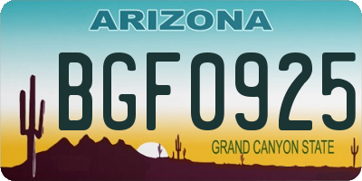 AZ license plate BGF0925