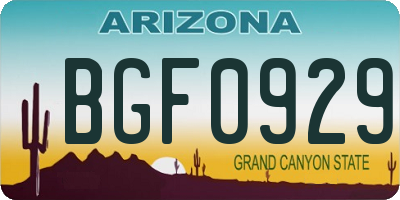 AZ license plate BGF0929