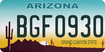 AZ license plate BGF0930
