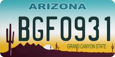 AZ license plate BGF0931