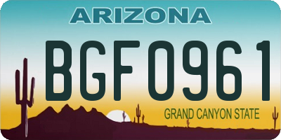 AZ license plate BGF0961