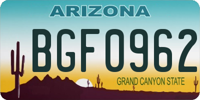 AZ license plate BGF0962