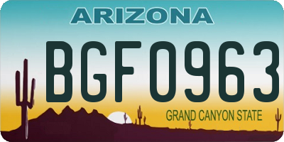 AZ license plate BGF0963