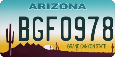 AZ license plate BGF0978