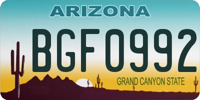 AZ license plate BGF0992