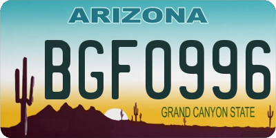 AZ license plate BGF0996