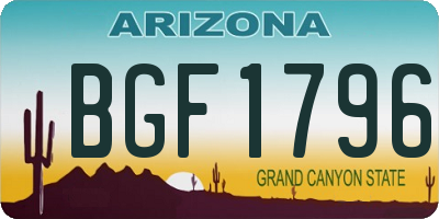 AZ license plate BGF1796