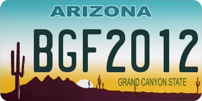 AZ license plate BGF2012