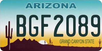AZ license plate BGF2089