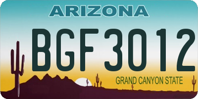 AZ license plate BGF3012