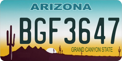AZ license plate BGF3647