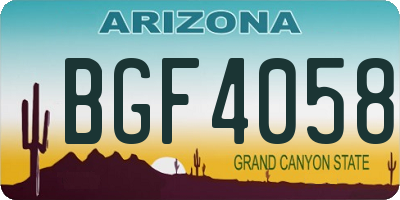 AZ license plate BGF4058