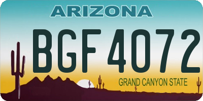 AZ license plate BGF4072