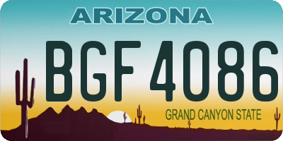 AZ license plate BGF4086