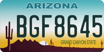 AZ license plate BGF8645