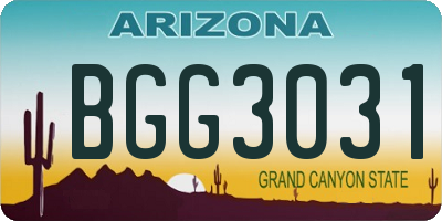 AZ license plate BGG3031