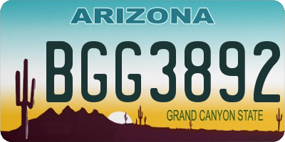 AZ license plate BGG3892