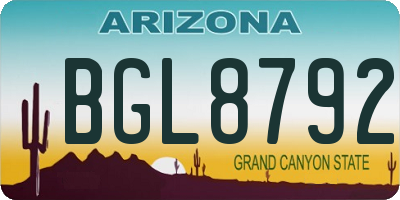 AZ license plate BGL8792