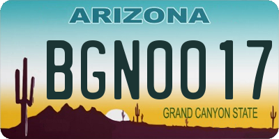 AZ license plate BGN0017