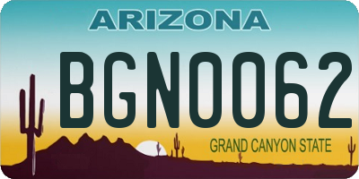 AZ license plate BGN0062