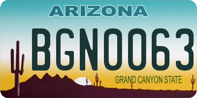 AZ license plate BGN0063