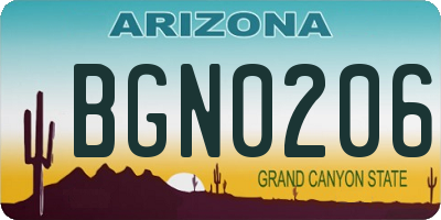 AZ license plate BGN0206