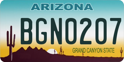 AZ license plate BGN0207