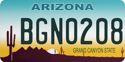 AZ license plate BGN0208