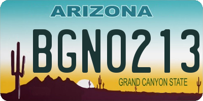 AZ license plate BGN0213