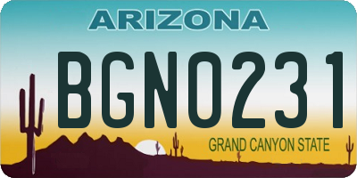AZ license plate BGN0231