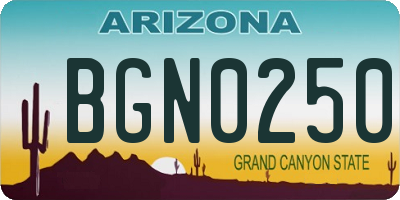 AZ license plate BGN0250