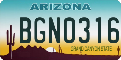 AZ license plate BGN0316