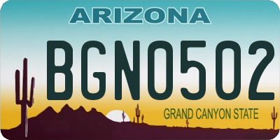 AZ license plate BGN0502