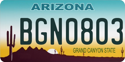 AZ license plate BGN0803