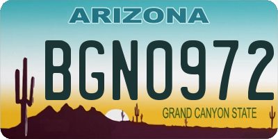 AZ license plate BGN0972