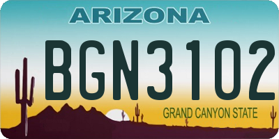 AZ license plate BGN3102