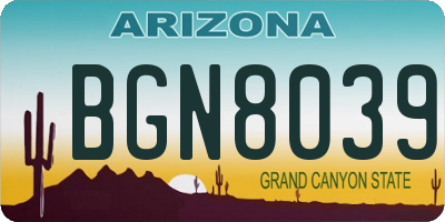AZ license plate BGN8039