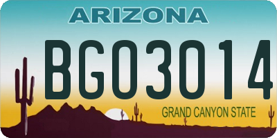 AZ license plate BGO3014