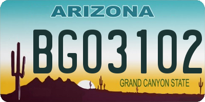 AZ license plate BGO3102