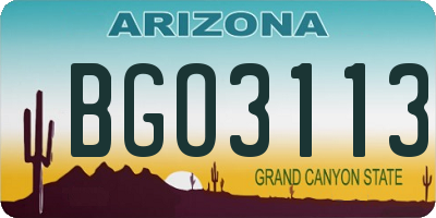 AZ license plate BGO3113