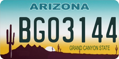 AZ license plate BGO3144