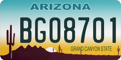 AZ license plate BGO8701