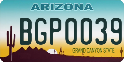 AZ license plate BGP0039