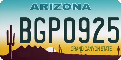 AZ license plate BGP0925